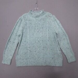 Talbots Sweater 2XP Mock‎ Neck Cable Knit Coastal Comfy Cozy Puff Sleeve Boho